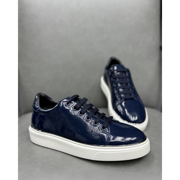 Erkek Premium Glossy Rugan Deri Sneaker Ayakkabı
