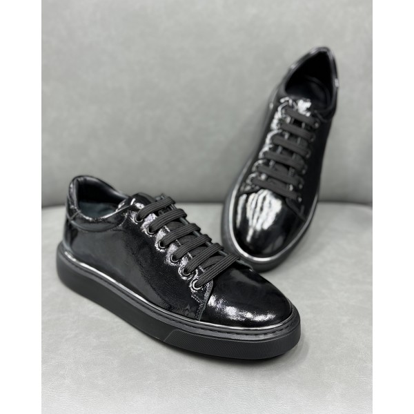 Erkek Premium Glossy Rugan Deri Sneaker Ayakkabı