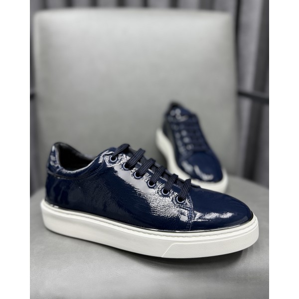 Erkek Premium Glossy Rugan Deri Sneaker Ayakkabı