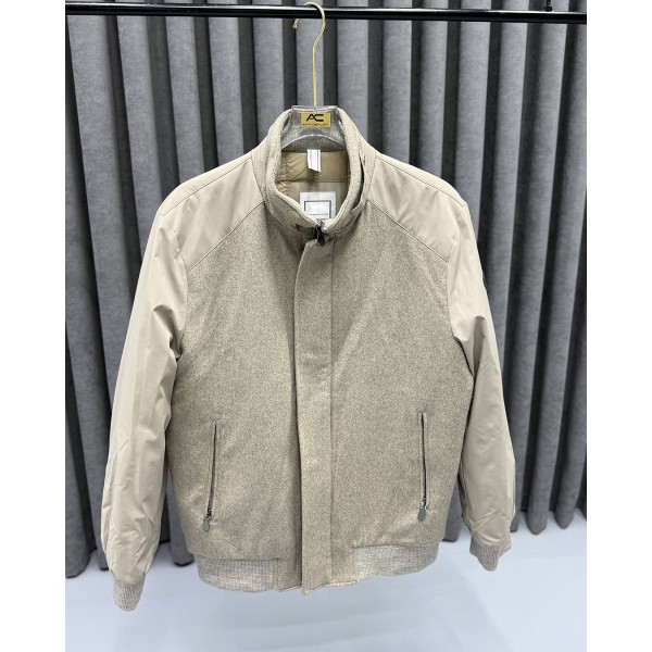 Erkek Premium Bej Garnili Kaşe Bomber Mont