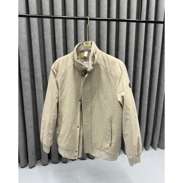 Erkek Premium Bej Garnili Kaşe Bomber Mont