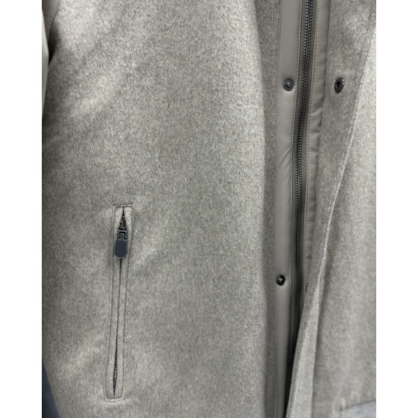 Erkek Premium Bej Garnili Kaşe Bomber Mont
