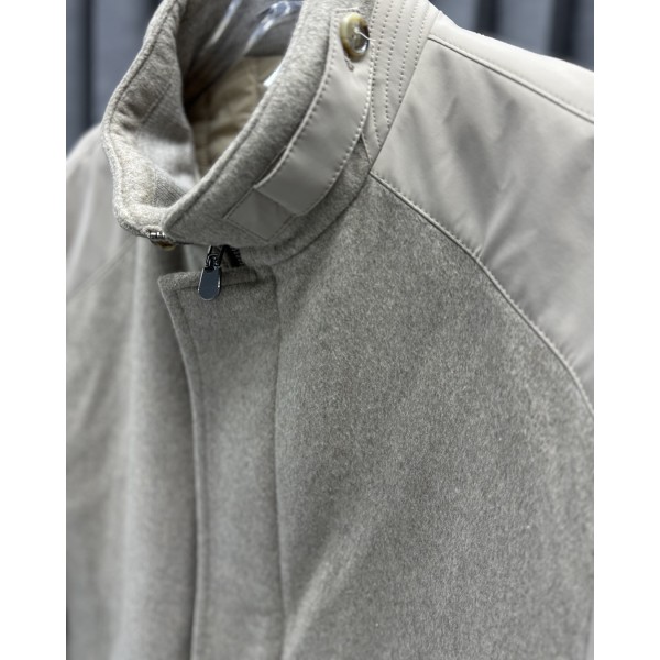 Erkek Premium Bej Garnili Kaşe Bomber Mont