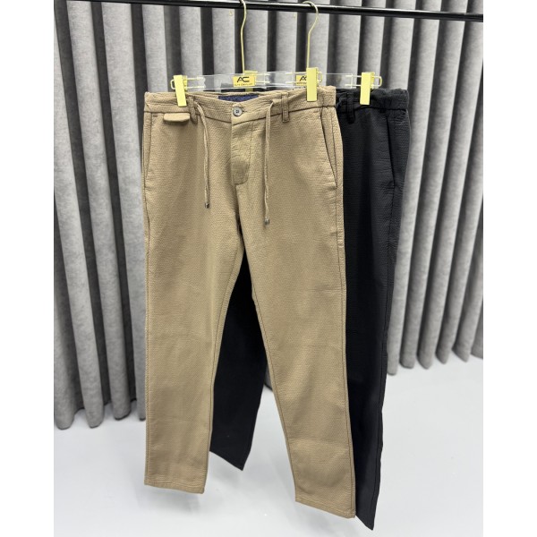 Erkek Premium Bel Lastikli Dokulu Şık Kumaş Pantolon