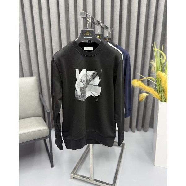 Erkek Premium 3 İplik Baskılı Bisiklet Yaka Sweatshirt