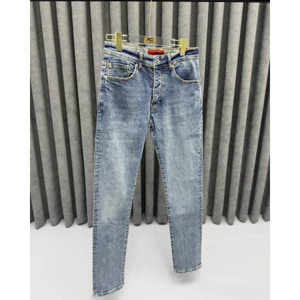 Erkek Modern Fit Buz Mavisi Yıkamalı Kot Pantolon