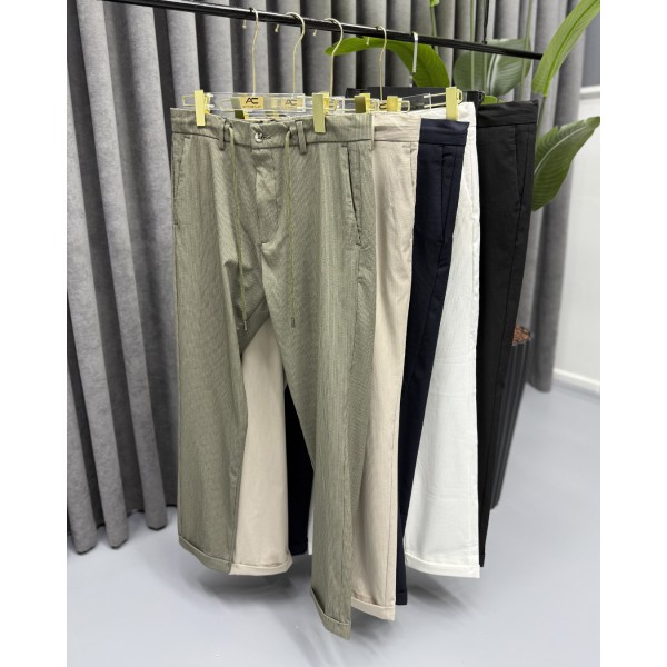 Erkek Modern Fit Fitilli Kumaş Likralı Bel Lastikli İpli Pantolon