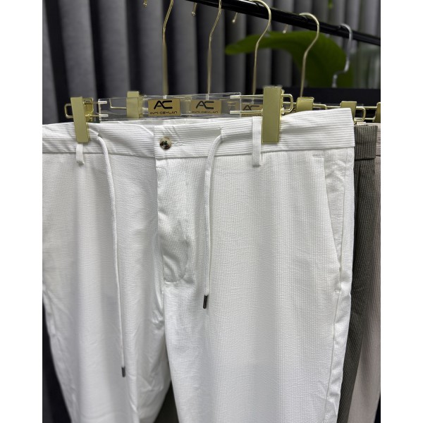 Erkek Modern Fit Fitilli Kumaş Likralı Bel Lastikli İpli Pantolon