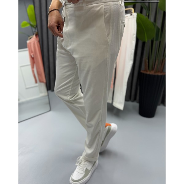 Erkek Modern Fit Fitilli Kumaş Likralı Bel Lastikli İpli Pantolon