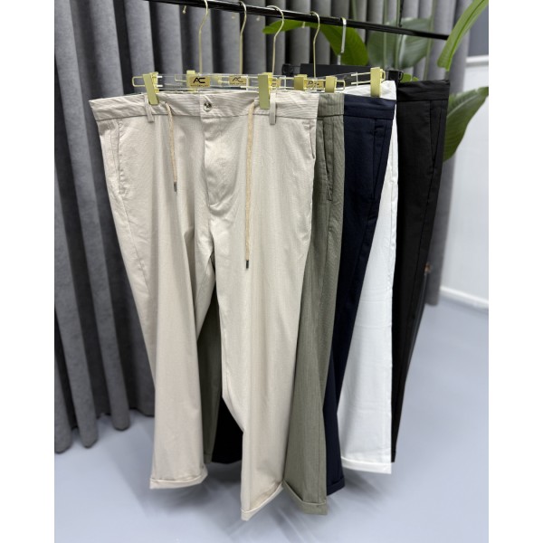 Erkek Modern Fit Fitilli Kumaş Likralı Bel Lastikli İpli Pantolon