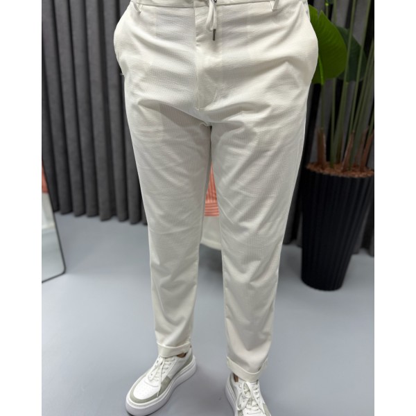 Erkek Modern Fit Fitilli Kumaş Likralı Bel Lastikli İpli Pantolon