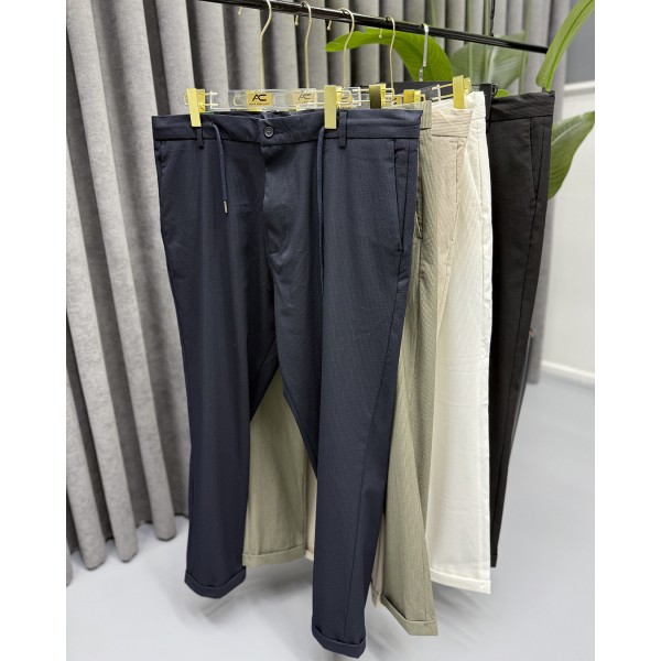 Erkek Modern Fit Fitilli Kumaş Likralı Bel Lastikli İpli Pantolon