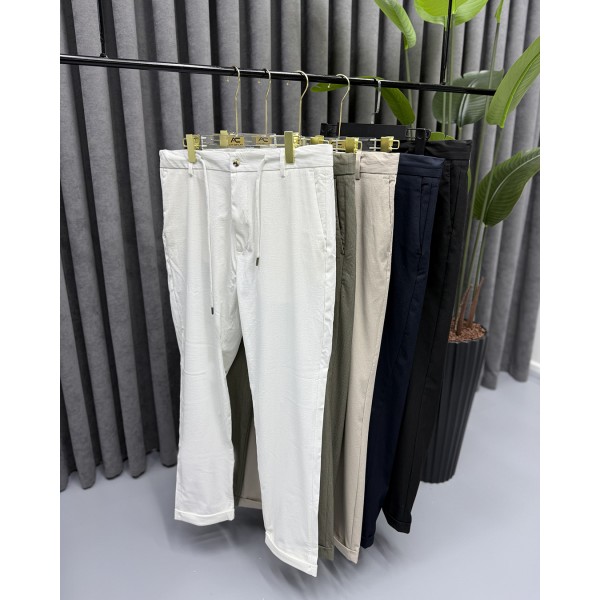 Erkek Modern Fit Fitilli Kumaş Likralı Bel Lastikli İpli Pantolon