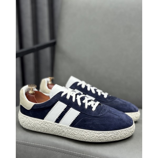 Erkek Premium Lacivert Süet Retro Çizgili Sneaker