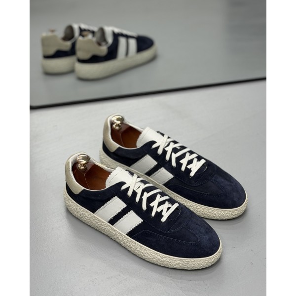 Erkek Premium Lacivert Süet Retro Çizgili Sneaker