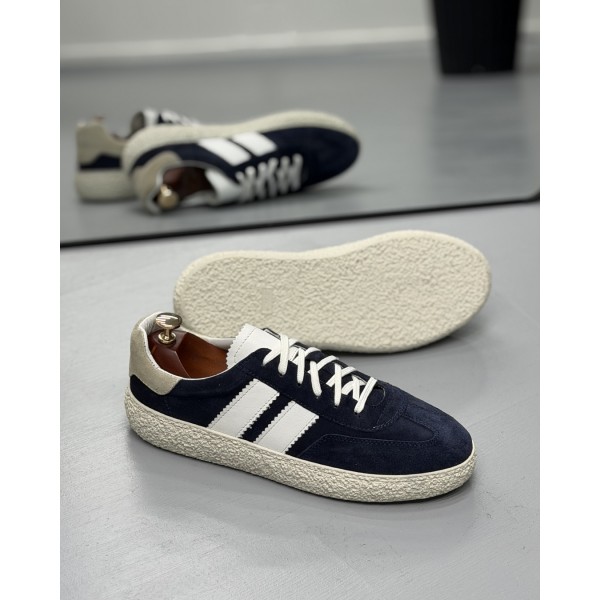 Erkek Premium Lacivert Süet Retro Çizgili Sneaker