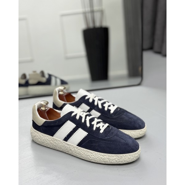 Erkek Premium Lacivert Süet Retro Çizgili Sneaker