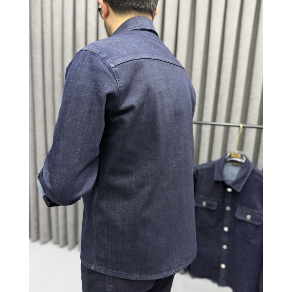 Erkek Premium Dark Blue Jean Takım Ceket