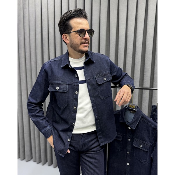 Erkek Premium Dark Blue Jean Takım Ceket