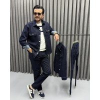 Erkek Premium Dark Blue Jean Takım Ceket