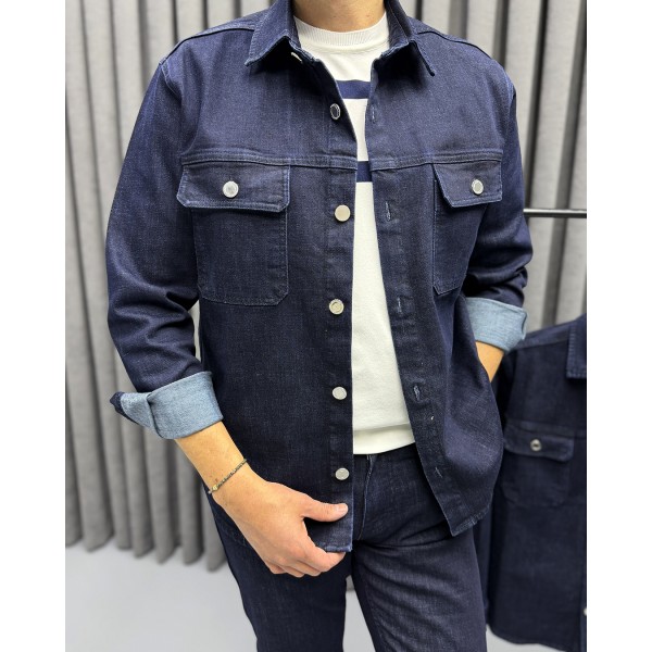 Erkek Premium Dark Blue Jean Takım Ceket