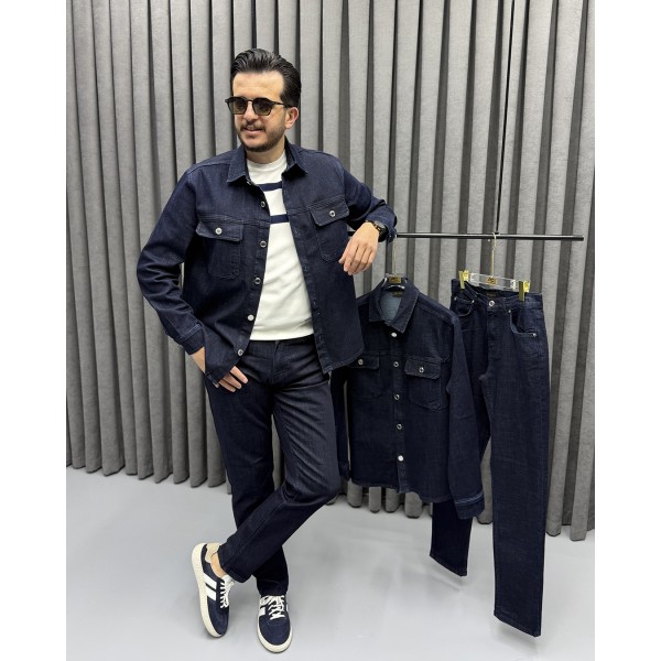 Erkek Premium Dark Blue Jean Takım Ceket