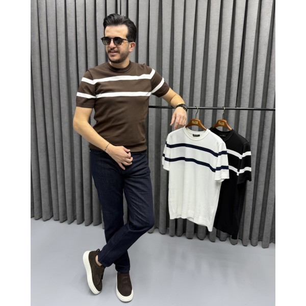 Erkek Modern Casual Rayon Kumaş Çizgili Triko 