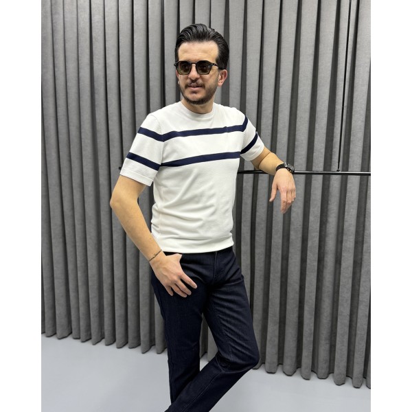 Erkek Modern Casual Rayon Kumaş Çizgili Triko 