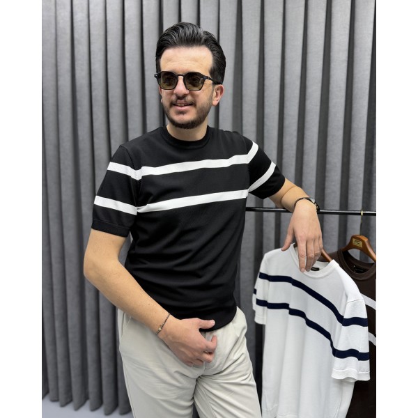 Erkek Modern Casual Rayon Kumaş Çizgili Triko 