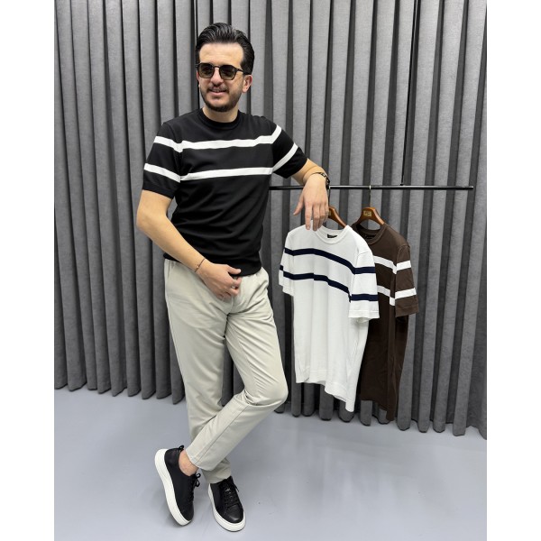 Erkek Modern Casual Rayon Kumaş Çizgili Triko 