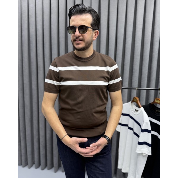 Erkek Modern Casual Rayon Kumaş Çizgili Triko 