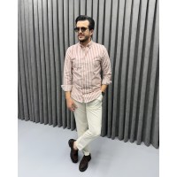 Erkek Yazlık İnce Çizgili Bordo Gömlek