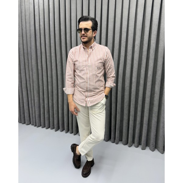 Erkek Yazlık İnce Çizgili Bordo Gömlek