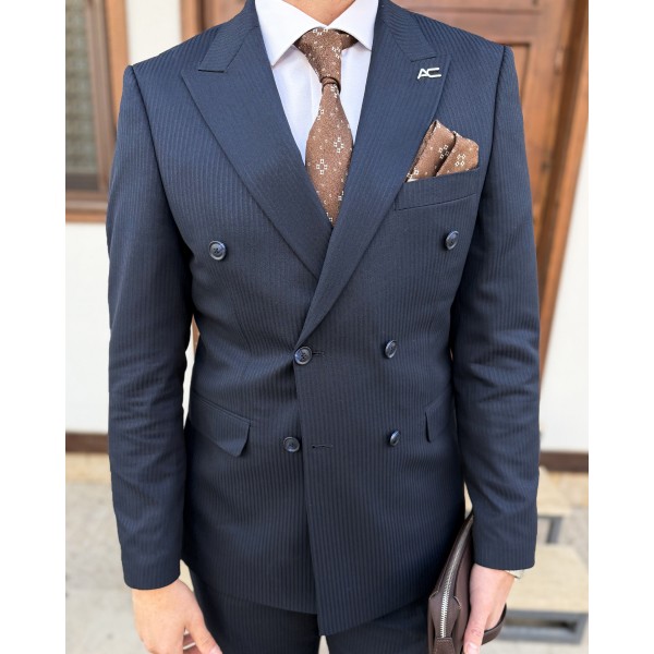 Erkek Exclusive Pinstripe Kruvaze Takım Elbise