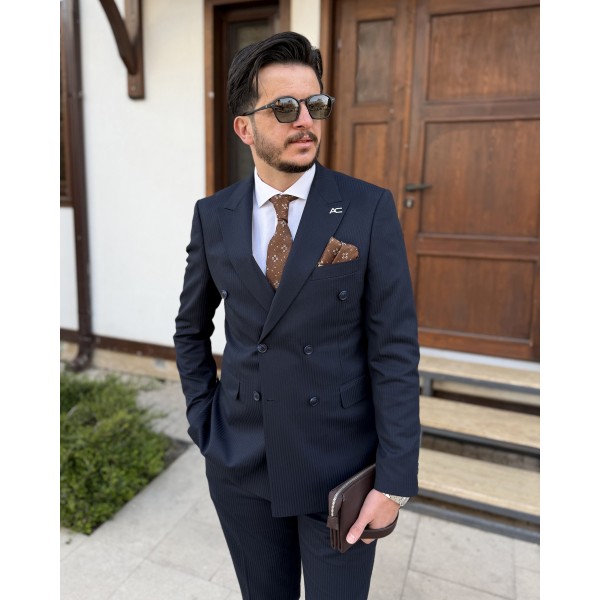 Erkek Exclusive Pinstripe Kruvaze Takım Elbise