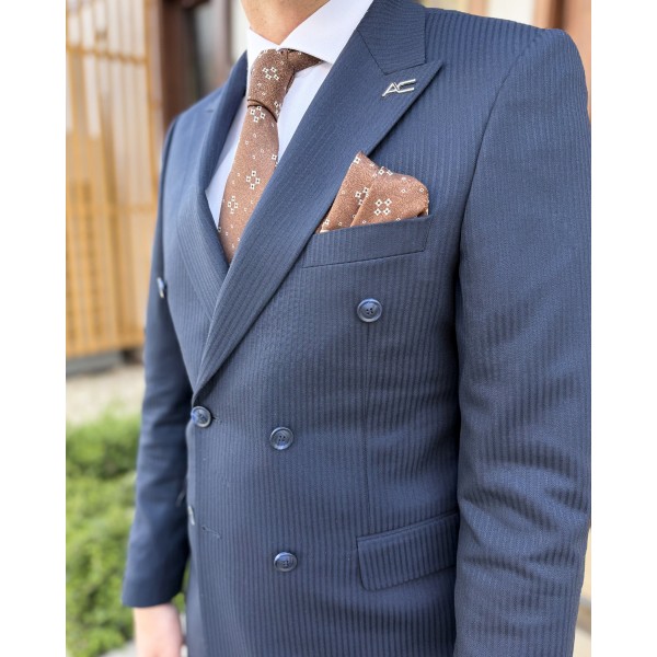 Erkek Exclusive Pinstripe Kruvaze Takım Elbise