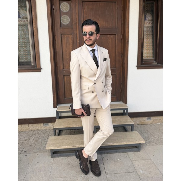 Erkek Premium İtalyan Yaka 4 Düğmeli Kruvaze Takım Elbise