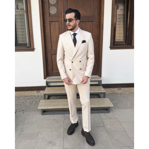 Erkek Premium İtalyan Yaka 4 Düğmeli Kruvaze Takım Elbise