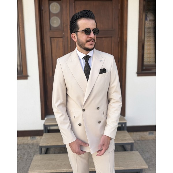 Erkek Premium İtalyan Yaka 4 Düğmeli Kruvaze Takım Elbise