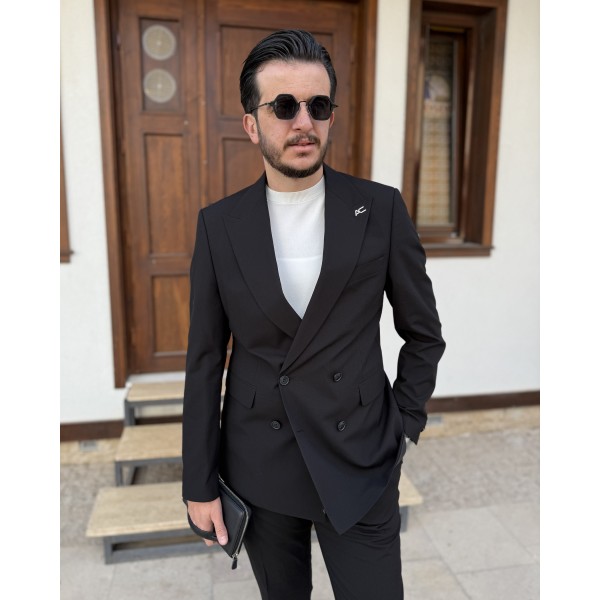 Erkek Premium İtalyan Yaka 4 Düğmeli Kruvaze Takım Elbise