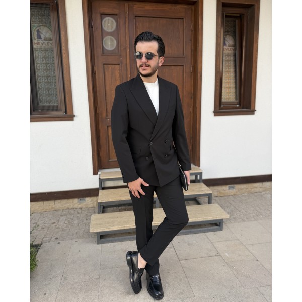 Erkek Premium İtalyan Yaka 4 Düğmeli Kruvaze Ta...