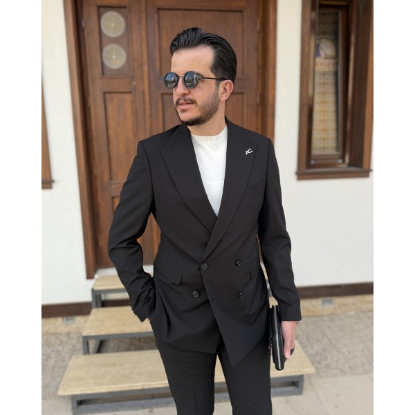Erkek Premium İtalyan Yaka 4 Düğmeli Kruvaze Takım Elbise