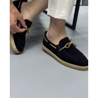Erkek Hasır Taban Bağcık Detaylı Espadril Model Süet Loafer Ayakkabı 