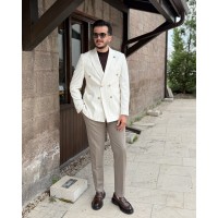 Erkek Exclusive Çizgili Çift Düğmeli Kruvaze Ceket
