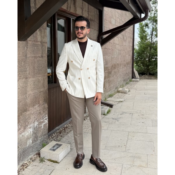 Erkek Exclusive Çizgili Çift Düğmeli Kruvaze C...
