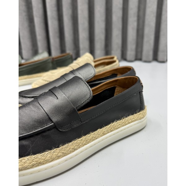 Erkek Hakiki Deri El İşçiliği İtalyan Stil Hasır Tabanlı Casual Loafer Ayakkabı