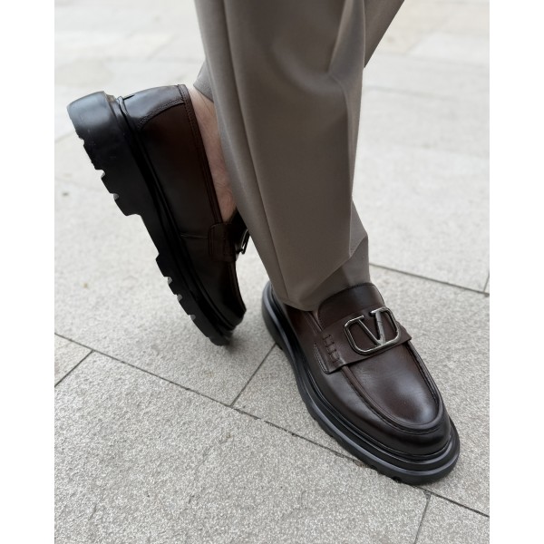 Erkek Luxury Metal Tokalı Kalın Taban Loafer Ayakkabı