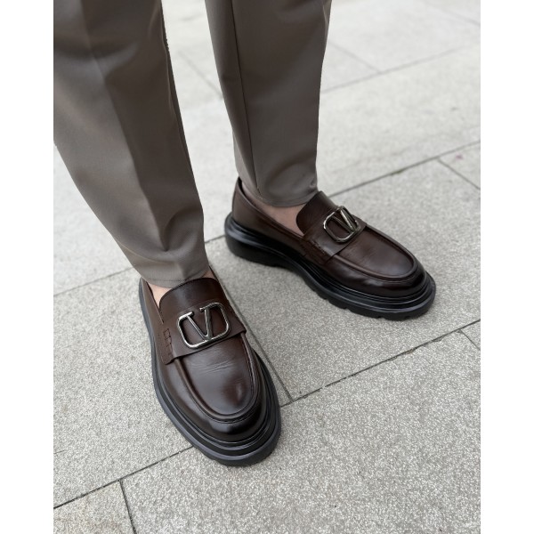 Erkek Luxury Metal Tokalı Kalın Taban Loafer Ayakkabı
