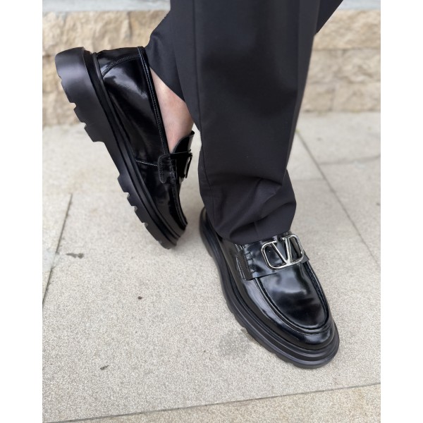 Erkek Luxury Metal Tokalı Kalın Taban Loafer Ayakkabı
