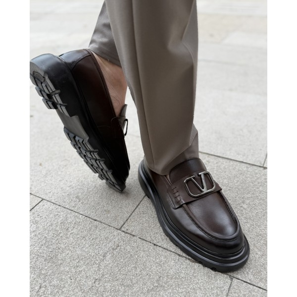 Erkek Luxury Metal Tokalı Kalın Taban Loafer Ayakkabı